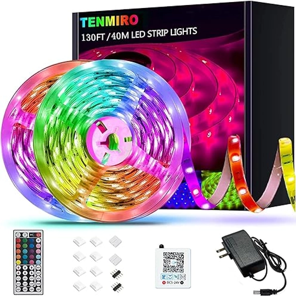 Tenmiro 130ft Led Strip Lights, Ultra Long RGB Color Changing LED Light Strips Kit with 44 Keys Ir Remote Led Lights for Bedroom, Kitchen, Home Decoration (2 Rolls of 65ft)