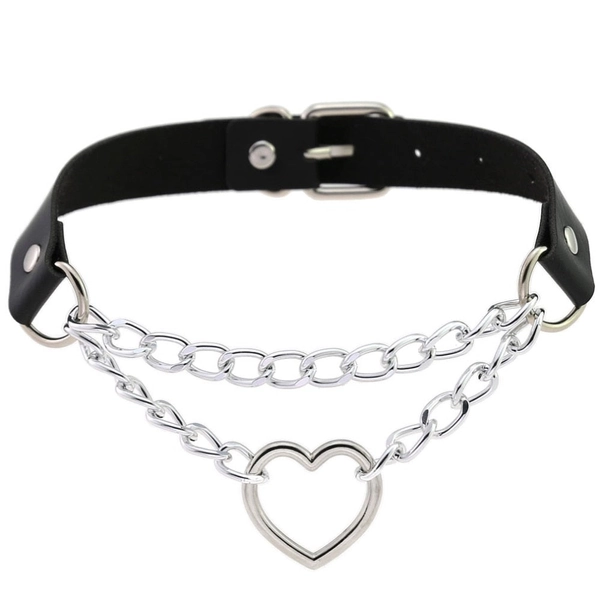 'Danger' Black Goth Heart Chain Faux Leather Choker