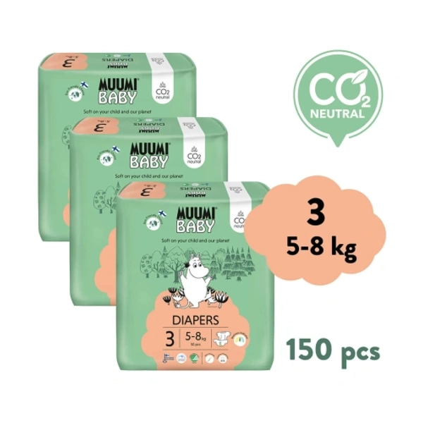 MUUMI BABY eko plenky vel. 3 Midi 5-8 kg (150 ks) měsíční balení