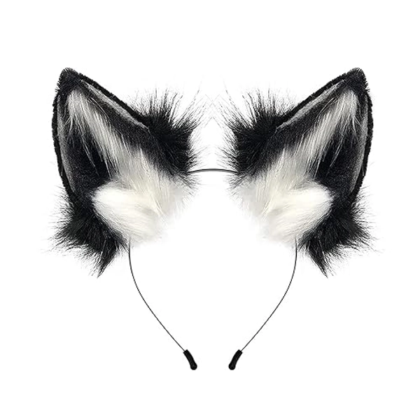 HAOAN Handmade Wolf Fox Fur Ears Hairhoop Headwear Anime Fancy Dress Party Cosplay Halloween Costume Headband Hairband