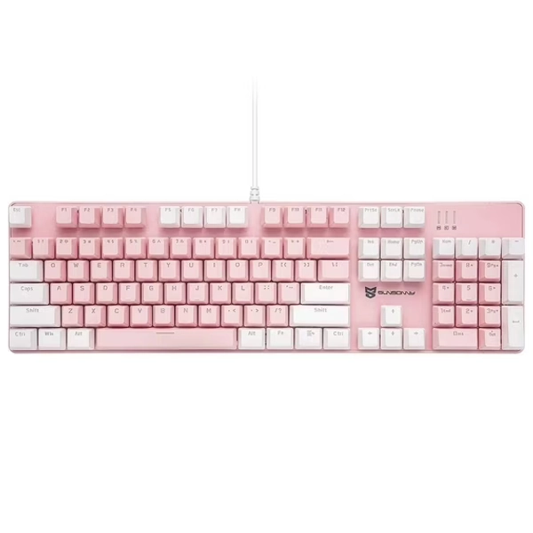 Merdia Hot Swappable Full-size Wired Gaming Keyboard, Pink & White