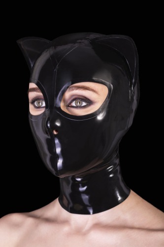 .4mm Black latex hood with cat ears