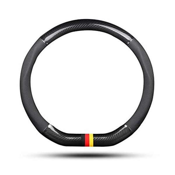 Ergocar Coprivolante per Auto Antiscivolo Protezione per Volante Auto D-Forma Fibra di Carbonio & Pelle PU Universale per Diametro 38 Cm (15 ") (Nero-G)