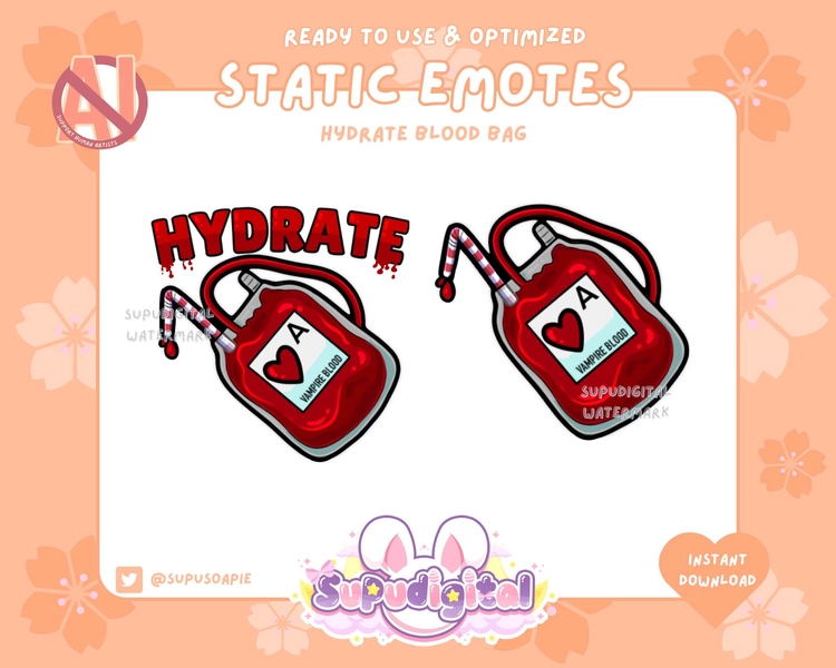 HALLOWEEN Twitch Emote, Hydrate Blood Bag Emote, Funny Goth Witch Vampire Emote | Discord, Twitch Youtube Kick Emoji for Streamer & Vtuber