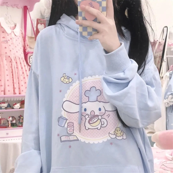 Kawaii Blue Cinnamoroll Baking Hoodie with Sweet Details