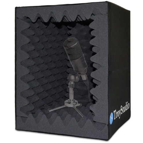 TroyStudio - Caja de cabina vocal portátil para grabación de sonido, filtro de reflexión y aislamiento de micrófono, grande, plegable, montaje en soporte, espuma absorbente de sonido superdensa - tamaño grande