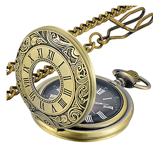 LYMFHCH Vintage Pocket Watch Roman Numerals Scale Quartz Pocket Watches with Chain Christmas Graduation Birthday Gifts Fathers Day - Bronze
