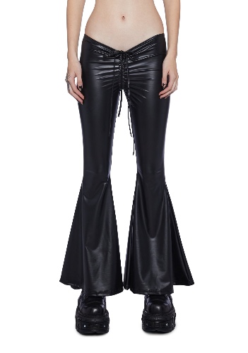Reverb V-Cut Vegan Leather Bell Bottoms | BLACK / Medium