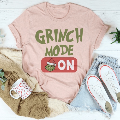 Grinch Mode On Tee - Heather Peach / 2XL