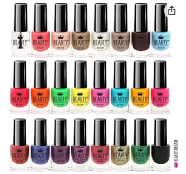Beauty4Britain 24 x Nail Polish Varnish Set 24 Different Modern Colours Quick Drying Flat Brush (Set B)