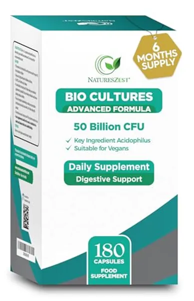 Bio Cultures Complex Probiotics & Prebiotics 50 Billion CFU – 6 Months Supply - Acidophilus & Saccharomyces Boulardii Probiotic – 180 Vegan Capsules - Probiotics for Gut Health