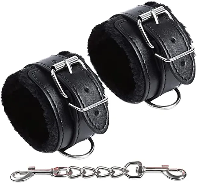 Allmart Punk Fluffy Leather Handcuffs Bracelet Leash Soft Plush Lining Leather Cuffs Fluffy Wrist Handcuffs Bracelet Role Play Exercise Bands for Women Men Home Yoga Gyms Party Cosplay Jewelry Gift