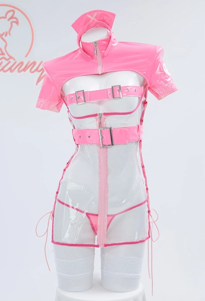 Sexy Lingerie Brust Cutout Nurse Perspektive Kleid Criss Cross Dessous mit Maske Hut