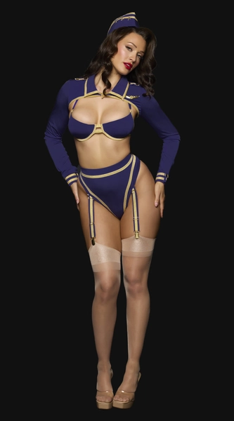 Plus Flying High Pilot Bra Top & High Waist Panty And Hat Set