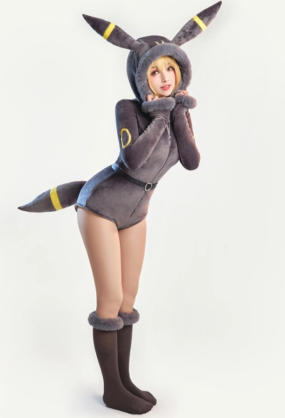 PM Derivative Sexy Lingerie Bodysuit Plush Hooded Deep V Romper and Socks with Belt and Tail