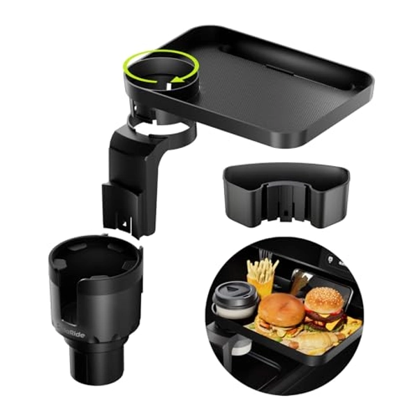 SodaRide Car Cup Holder Expander Tray with Storage Box 4 in 1 Detachable Food Table Tray Car Console Storage Organizer Road Trip Essentials Accessories Gadgets - Fits Yeti, Hydro Flask 32/40 oz
