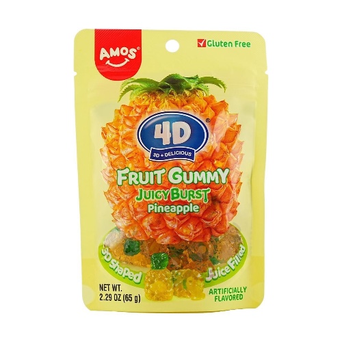 4D Fruit  Jelly Gummy Candy Juicy Burst Peach 2.29 oz - Pineapple Flavor