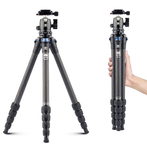 SIRUI AM-225 Mini trépied Portable Compact en Fibre de Carbone trépied Voyage 5 Sections des Jambes Twist Leg Locks Trépied avec tête à rotule et QR Plate, Charges jusqu'à 6 kg