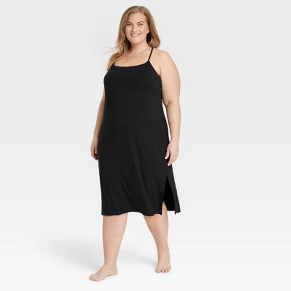 Women's Cloud Knit Chemise - Auden⢠Black 2X: Modal-Spandex Blend, Sleeveless Nightgown, Adjustable Straps, Plus Size