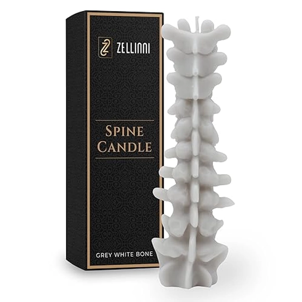 Zellinni Spine Candle for Halloween Decor - Premium Unscented Soy Candle w/Cotton Wick for Clean Burn - Goth Room Decor Vertebra Candles for Parties, Home, Rituals, Halloween Decorations Indoor - Gray