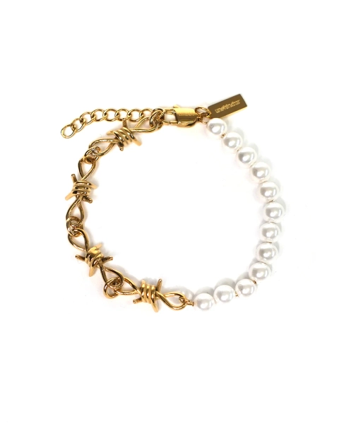Pearl Barbed Wire Bracelet (Gold)