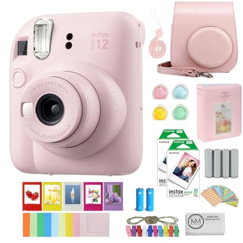 FUJIFILM INSTAX Mini 12 Instant Film Camera | Blossom Pink Bundled with INSTAX Mini Instant Film |40 Exposures + Instax Accessory Bundle + AA Batteries + Cleaning Cloth (10 Items) - Blossom Pink - Camera + Film [40] + Accessories