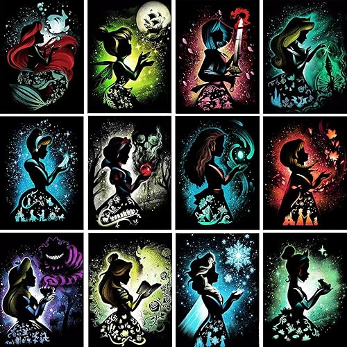 12 Pieces Princess Diamond Painting Kit, 5D Adult Diamond Art, Round Full Diamond Digital Painting Kit, Gemstone Art Painting Kit, DIY Diamond Painting Kit for Beginners (11.8x15.7in) - Princess - 12pcs