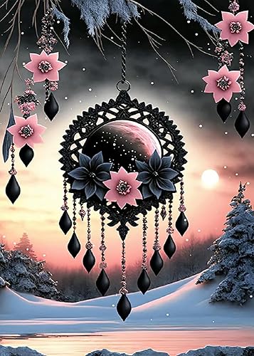 KINPLUB Dream Catcher Diamond Painting Kits for Adults, Fantasy Pink Flower 5D Diamond Art Kits for Beginners, DIY Full Drill Round Diamond Dots, Home Wall Decor 12 x 16 Inch - Dream Catcher-2