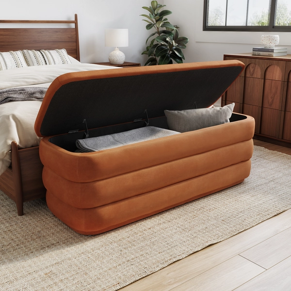 Rolph 55.5" Velvet Storage Bench - Plush Pacific Rust
