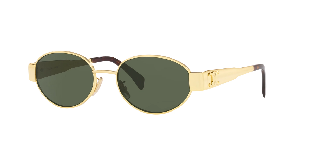 CELINE CL40235U Gold Shiny - Women Luxury Sunglasses, Green Lens