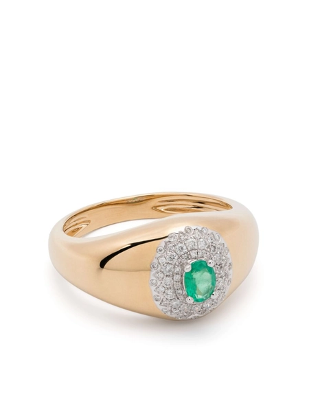 Yvonne Léon 18kt Yellow Gold Mini Chevalière Pompadour Diamond And Emerald Signet Ring | Gold | FARFETCH AU