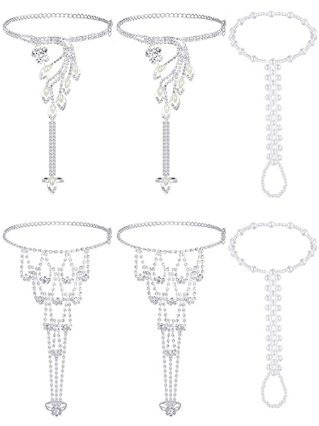 Hicarer 6 Pieces Foot Jewelry Barefoot Sandals for Women Rhinestone Anklets Bohemian Foot Chain for Beach Wedding Valentine's Day