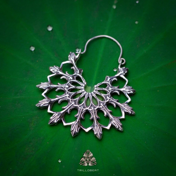 Bohemian Hoop Earrings | Lotus Mandala Earrings  | Large Hoop Earrings  | Silver Hoops  | Tribal Earrings  | Gothic Jewelry