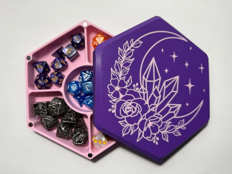 Pink and Purple Witchy Dice Tray Crystal and Flower DnD Dice Rolling Tray Fantasy RPG Dice Tray Witch Gaming Accessory Dungeons and Dragons
