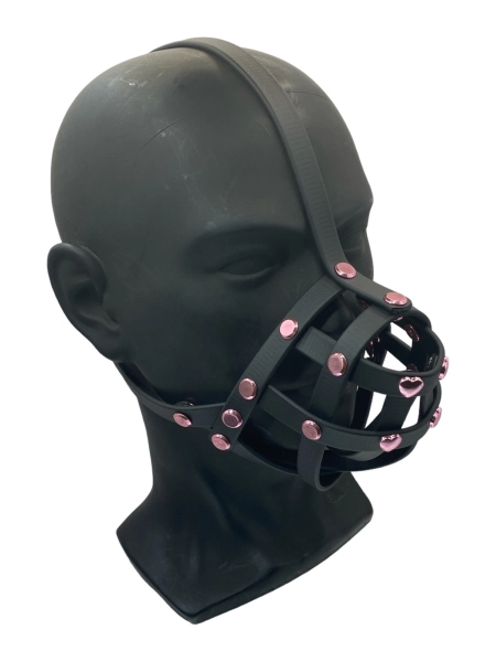 Pink with black studs Petplay Face Muzzle
