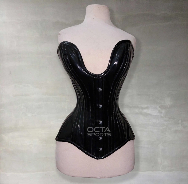 Woman's Heavy Duty Overbust Waist Trainer Steel Boned Black pvc Corset