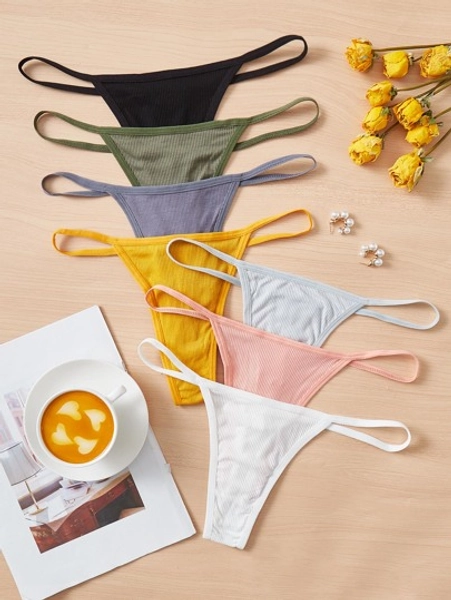 Shein Underwear&Sleepwear Basics 7packs Ribbed Knit Sexy Thongs
