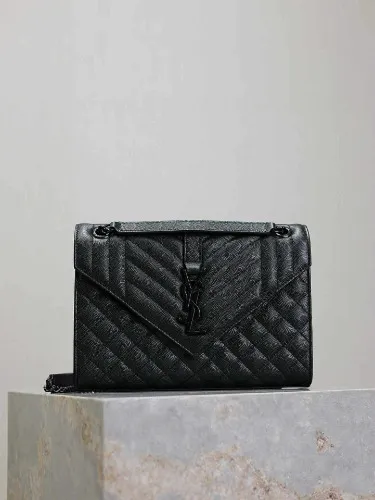 YSL Envelope Triquilt Medium YSL Shoulder Bag in Grained Leather