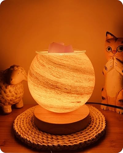 HMLUESR Dimmable Candle Wax Warmer for Scented Wax Melts for Bedroom Wax Melt Warmer with 2 Light Bulbs, Moon Lamp Glass Light Wax Scent Home Decor Gifts - Yellow