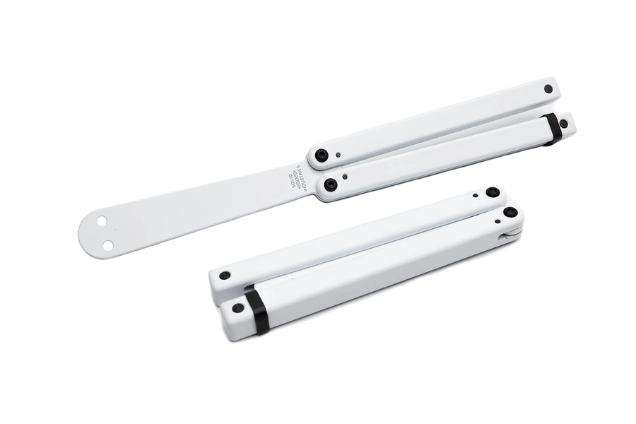 Squid Industries Inc Squiddy Butterfly White Plastic Practice Balisong Dull Blade Knife Trainer