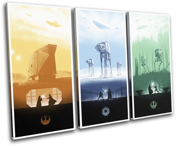 Bold Bloc Design - Star Wars Trilogy Posters Movie Greats 120x80cm Treble Canvas Art Print Box Framed Picture Wall Hanging - Hand Made in The UK - Framed and Ready to Hang 13-2448(00B)-TR32-LO-C - (C) 120x80cm $155.99