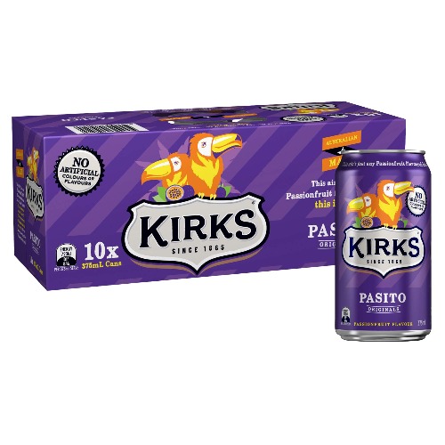 Kirks Pasito Passionfruit Soft Drink Multipack Cans Soft Drink 10 x 375mL - 375 ml (Pack of 10)