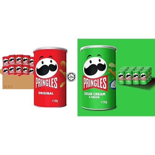 Pringles Original, 12 Pack (12 x 53g) & Pringles Sour Cream and Onion, 12 Pack (12 x 53g) bundle