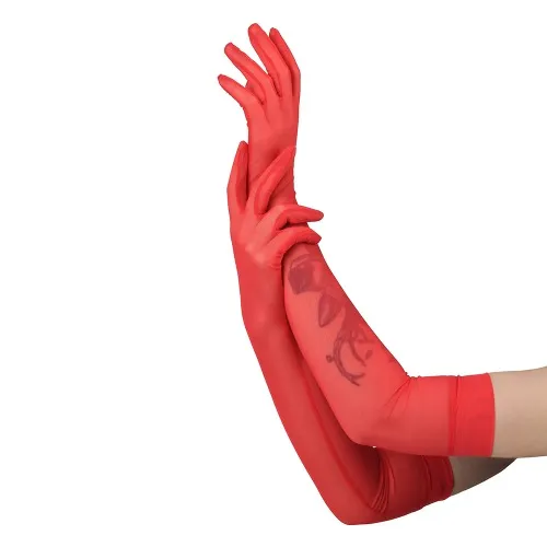 Long Sheer Red Mesh Gloves