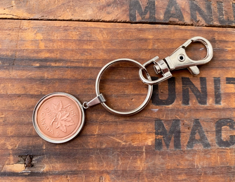Canada Penny Keychain - Pendant & Key Clip - Lobster Claw Key Ring - Custom Year Penny - Men's, Women's Sentimental Gift - Coin Keychain
