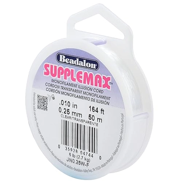 Beadalon SuppleMax Illusion Beading Cord, 0.25 mm / 0.010 in, Clear Monofilament, 50 m / 164 ft