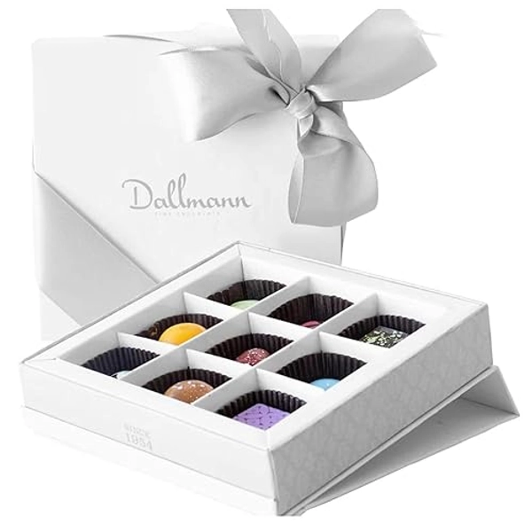 Dallmann Confections Premium Chocolate Gift Box Beautifully Finished With Hand-Tied Silver Satin Ribbon | Gift Ready, Birthday Present, Corporate Gift | 9 Pieces