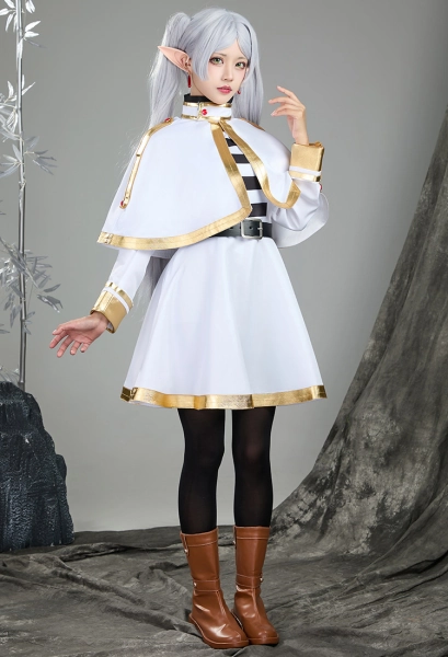 Frieren: Beyond Journey End Frieren Cosplay Costume Dress and Cloak with Belt and Elf Ears