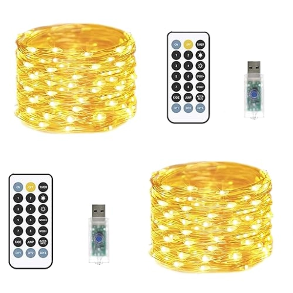 Twinkle Fairy Lights 2 Pack, 66ft 200LED Fairy Lights with Remote USB Powered,Decorative Lights for Boho Decor Aesthetic Room Decor Cute Things for Teen Girls,Warm White