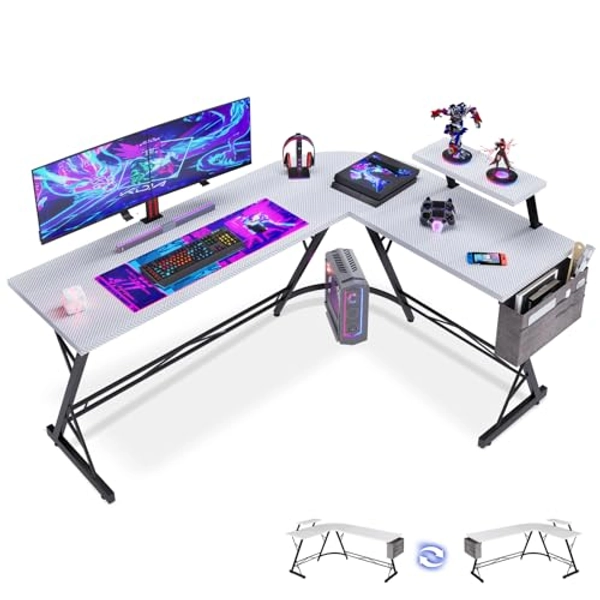 ODK Escritorio Gaming con Soporte para Monitor Escritorio en L Mesa para Computadora Fibra de Carbono Blanca 167 x 120cm